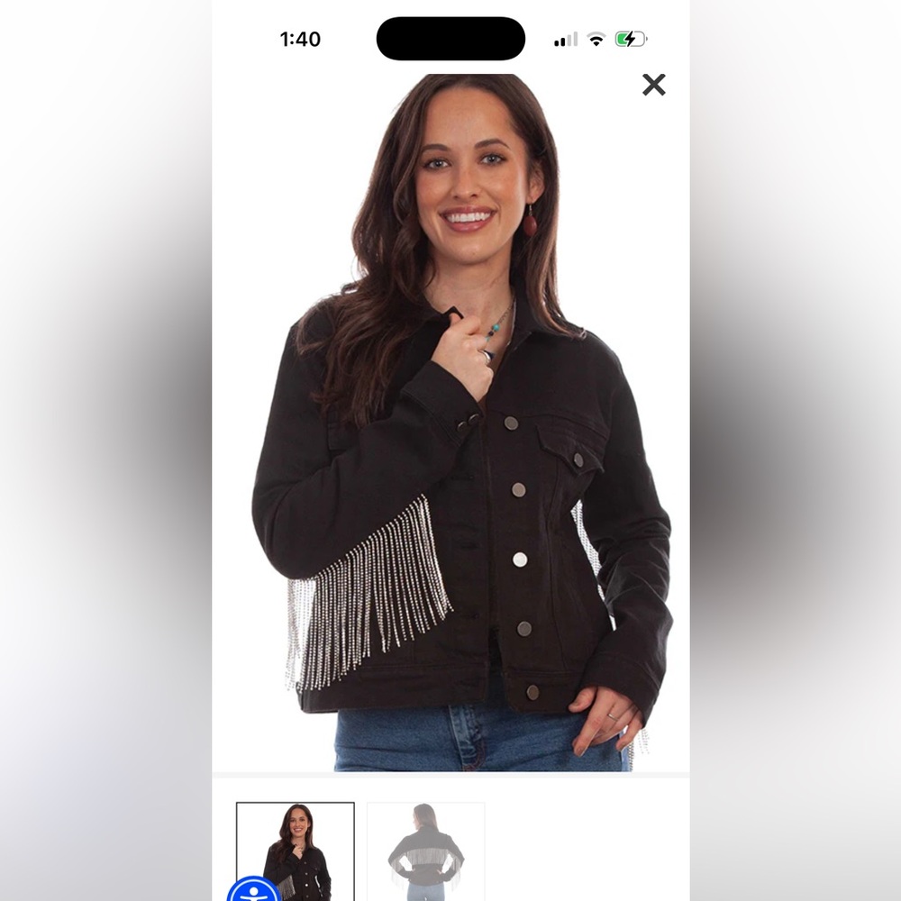 Scully Black Denim Jacket with Rhinestone Fringe - Picture 6 of 7